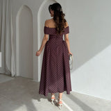 Rochie midi Esfera cu umeri goi, imprimeu buline