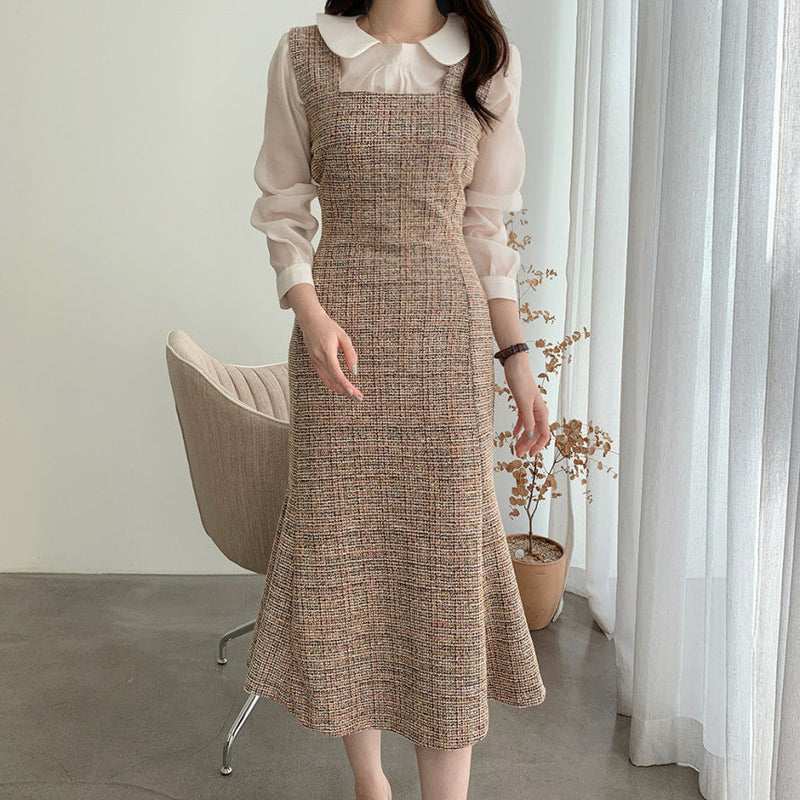 Rochie Sanda maro din tweed