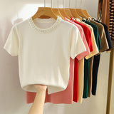 Tricou Zalys cu guler rotund decorat cu perle