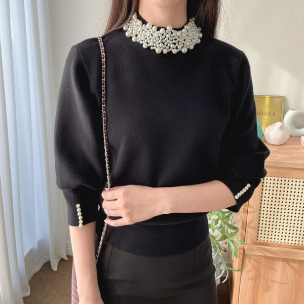Bluza Ayana neagra accesorizata cu perle
