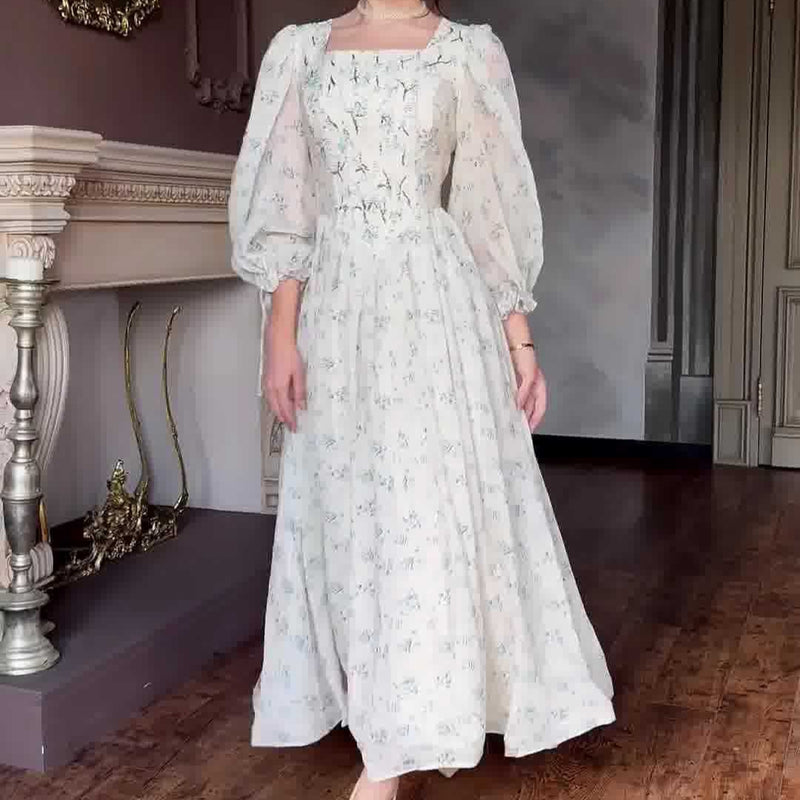 Rochie Jessica cu decolteu patrat si imprimeu floral