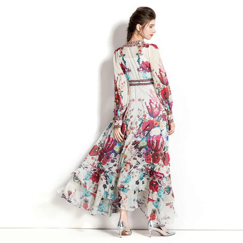 Rochie Oshea crem cu nasturi si imprimeu floral