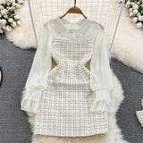 Rochie mini Raquel din tweed si maneci din chiffon