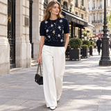 Tricou Erlla din tricot, cu perle si strassuri