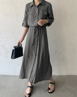 Rochie midi Tunis, tip camasa, cu snur in talie