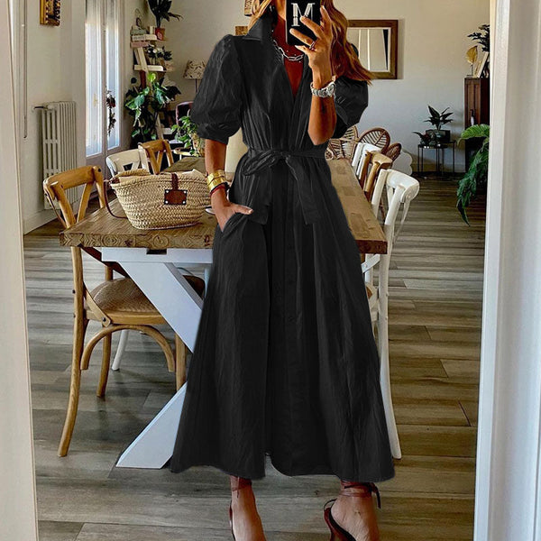 Rochie Cariolla neagra cu maneci bufante si cordon