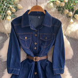 Rochie Querra din denim, cu nasturi, curea inclusa
