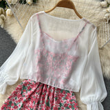 Set Delanie compus din rochie roz si camasa cu nod