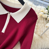 Rochie Mella din tricot reiat cu guler