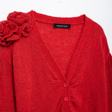 Jerseu Heness din tricot fin cu detaliu floral la umar