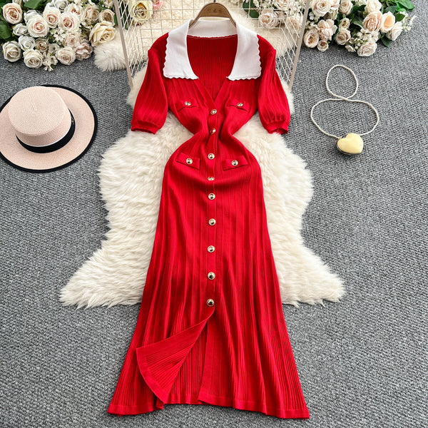 Rochie Acanthe din tricot cu guler lat si decolteu in V