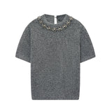 Bluza Bedina accesorizata cu cristale la baza decolteului