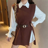 Set Mionna maro compus din camasa si vesta din tricot