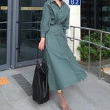 Rochie Cicera verde inchis tip camasa cu talie accentuata prin banda