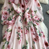 Rochie midi Liria cu imprimeu floral si funda