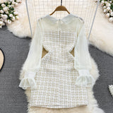 Rochie mini Raquel din tweed si maneci din chiffon