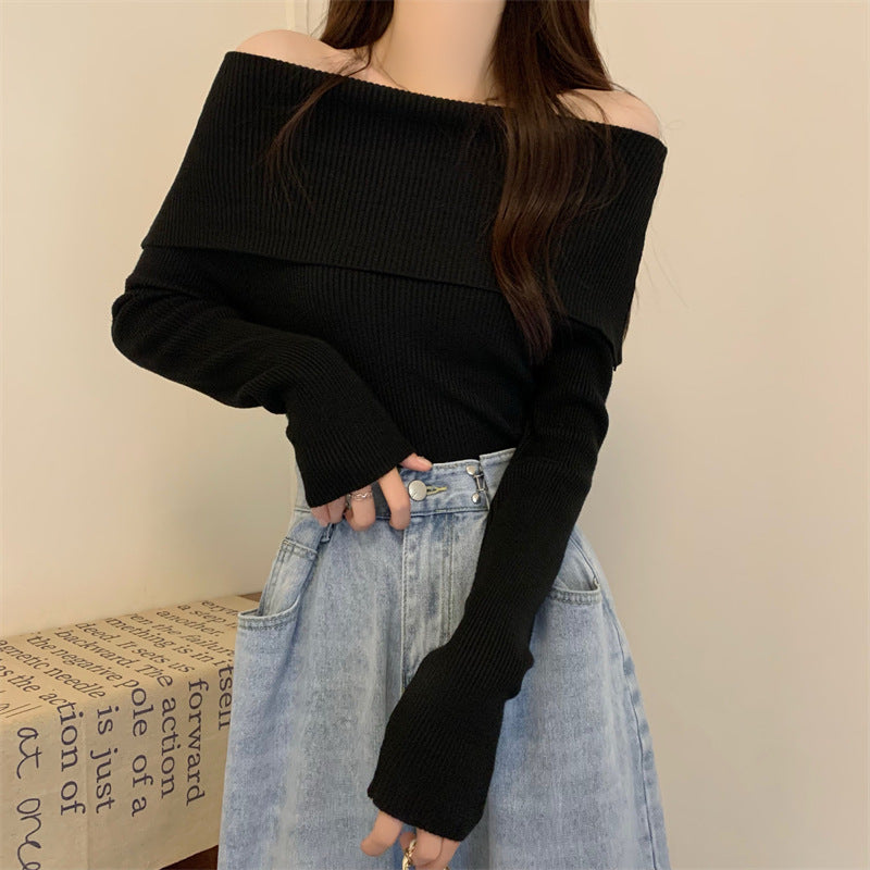 Bluza Unnoa din tricot cu decolteu barcuta cu umeri goi