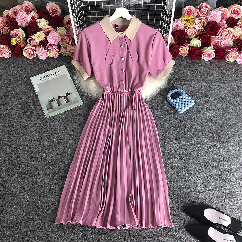 Rochie Miruna roz cu talie elastica si pliuri