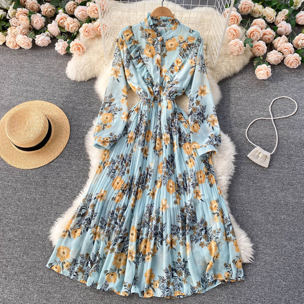 Rochie Miliona turcoaz cu imprimeu floral si volanase