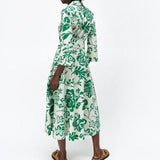 Rochie Orli verde tip camasa cu imprimeu floral si cordon accesorizat