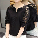 Camasa Trielle neagra cu maneci scurte si dantela brodata - OUTLET