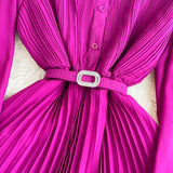 Rochie Hanelore mov cu pliuri si curea accesorizata