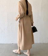 Rochie midi Tunis, tip camasa, cu snur in talie