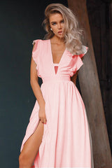 Rochie Sanzy cu decolteu adanc si volanase