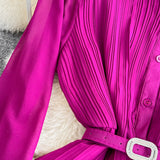 Rochie Hanelore mov cu pliuri si curea accesorizata