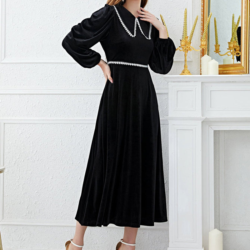 Rochie Fresha din catifea cu guler lat decorativ