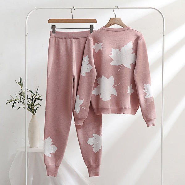 Set Hava roz din tricot compus din hanorac si pantaloni
