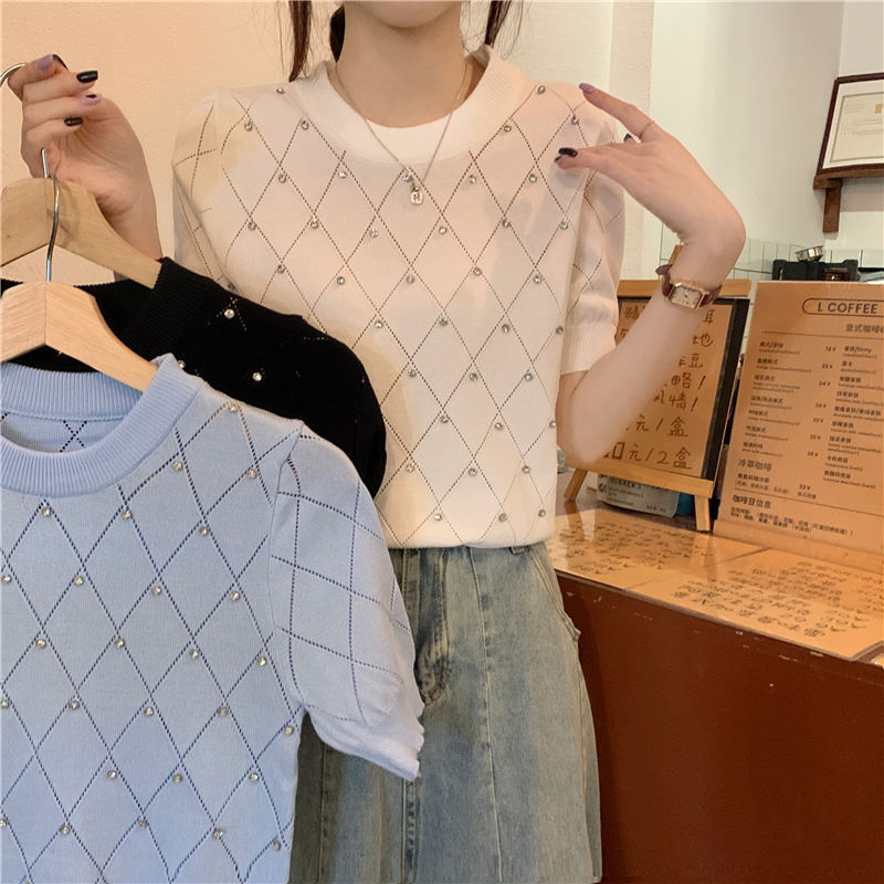 Tricou Sophia albastru cu accesorizat cu pietre