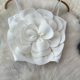 Top Hadley alb cu bretele si floare tridimensionala