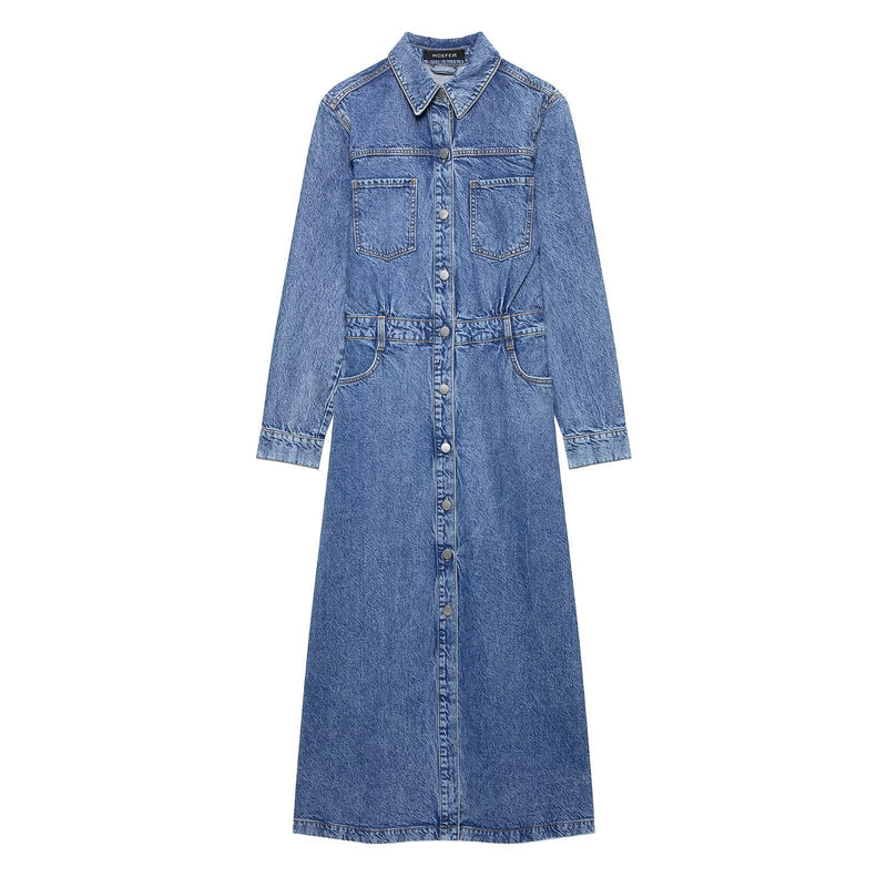 Rochie Abby din denim cu buzunare functionale
