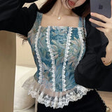 Top Rolly cu detalii din denim si dantela