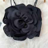 Top Hadley negru cu bretele si floare tridimensionala