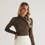 Bluza Lia cu guler inalt, detaliu drapat
