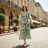 Rochie Arty verde cu decolteu in V si curea accesorizata