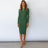 Rochie Monille verde din tricot cu nasturi tip capse si cordon accesorizat