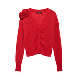 Jerseu Heness din tricot fin cu detaliu floral la umar