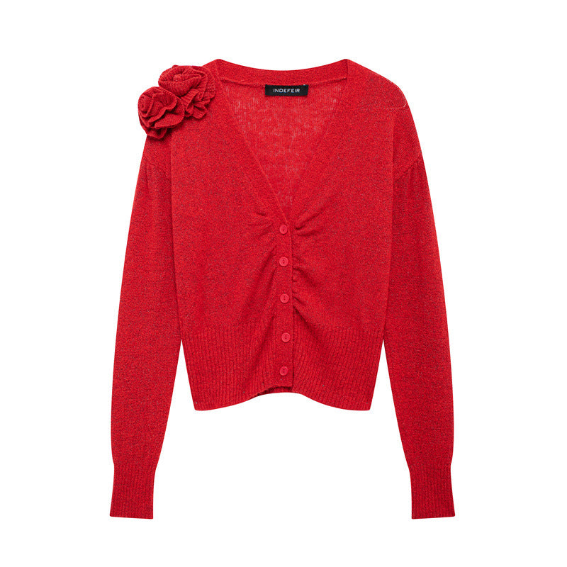 Jerseu Heness din tricot fin cu detaliu floral la umar