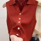 Top Cerise din tricot reiat si nasturi functionali