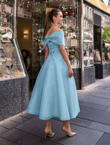 Rochie midi Safya cu umeri goi, corset la spate