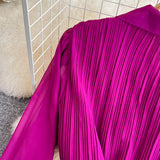 Rochie Hanelore mov cu pliuri si curea accesorizata