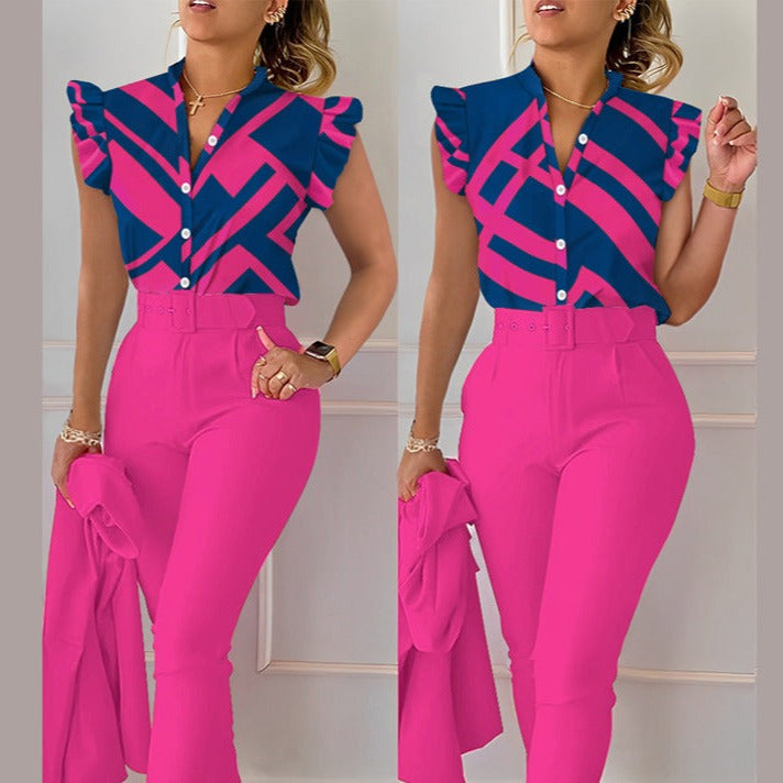 Set Tallia roz ciclam compus din pantaloni si camasa