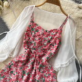 Set Delanie compus din rochie roz si camasa cu nod