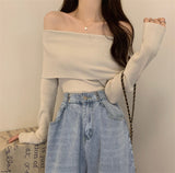 Bluza Unnoa din tricot cu decolteu barcuta cu umeri goi