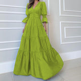 Rochie Sephora verde cu decolteu in V si talie accentuata