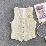 Vesta Venira din tweed cu brosa floare