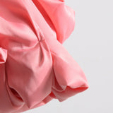 Rochie Calla roz cu incretituri bufante si bretele